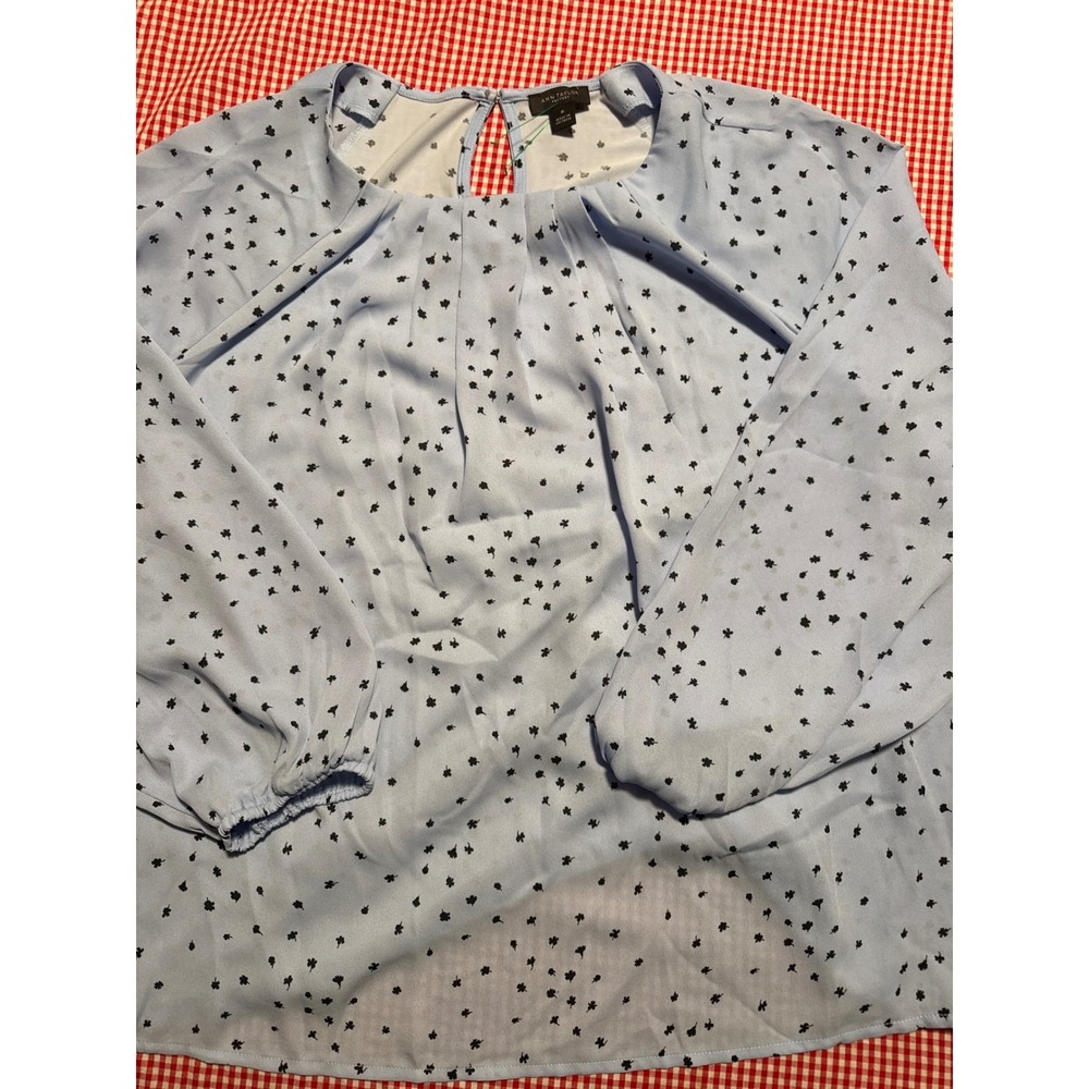 Ann Taylor Factory Women's Light Blue Floral Print Long Sleeve Blouse Size M - Picture 3 of 3